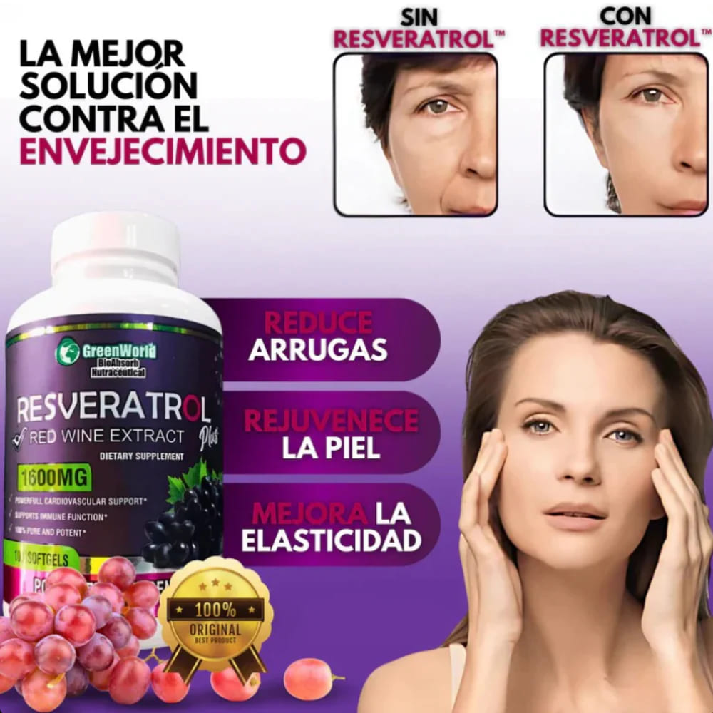 🍇Resveratrol Puro 1600mg 💜  Tu Aliado Natural para Lucir Joven y Saludable - x100 capsulas