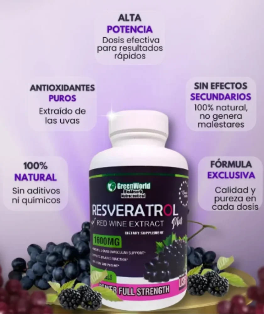 🍇Resveratrol Puro 1600mg 💜  Tu Aliado Natural para Lucir Joven y Saludable - x100 capsulas